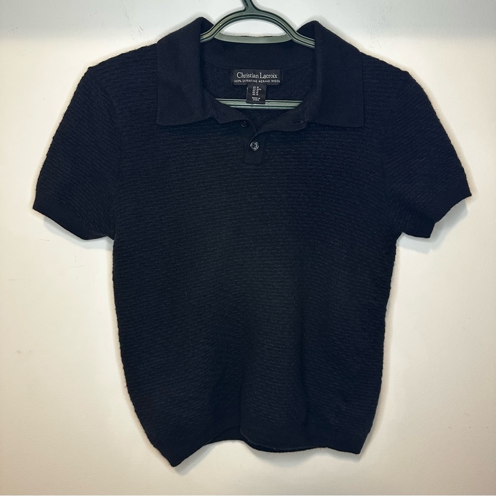 Christian Lacroix Women's Black Polo - 100% Merino Wool - Size US S/M